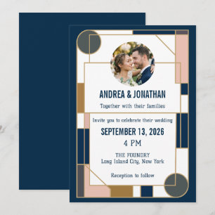Convite de Casamento Art Déco Editável com Foto