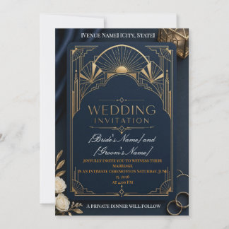 Convite de Casamento Art Déco | Elegante Azul Mari