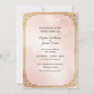 Convite de Casamento Art Déco em Dourado Rosado
