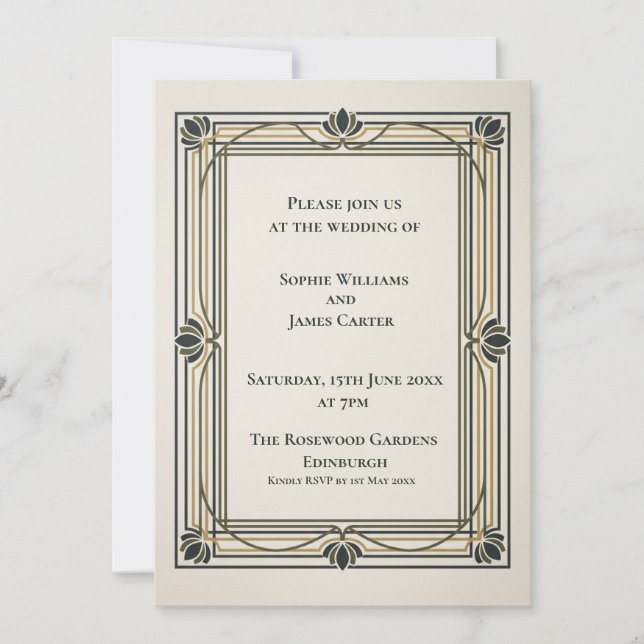 Convite de Casamento Art Déco em Ouro Preto (Frente)