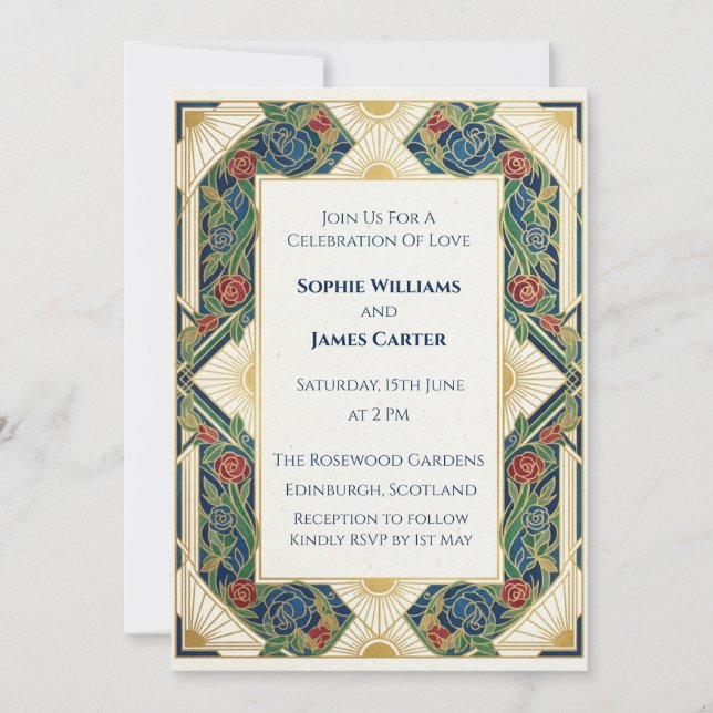 Convite de Casamento Art Déco em Ouro Preto (Frente)