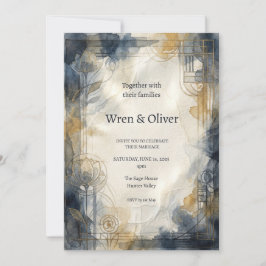 Convite de Casamento Art Déco Floral em Aquarela