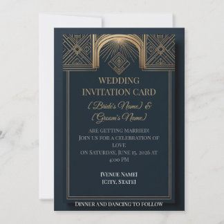 Convite de Casamento Art Déco | Gatsby Azul Marinh