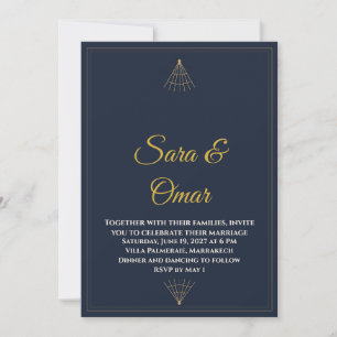 Convite de Casamento Art Deco Navy Gold
