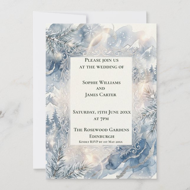 Convite de Casamento Art Déco Pérola Azul (Frente)