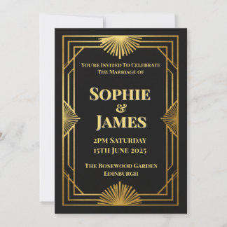 Convite de Casamento Art Déco Preto Dourado Glamou