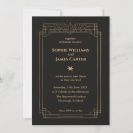 Convite de Casamento Art Déco Preto e Dourado | El