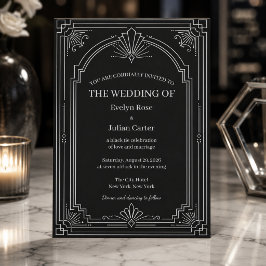Convite de Casamento Art Déco Preto Ônix Arqueado
