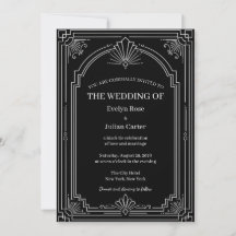 Convite de Casamento Art Déco Preto Ônix Arqueado