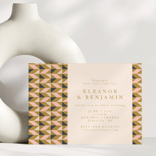 Convite de Casamento Art Déco Rosa e Dourado Tudo-
