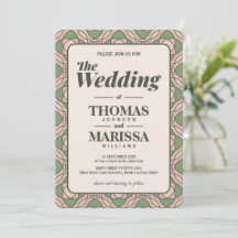 Convite de Casamento Art Déco Verde Sage com Códig
