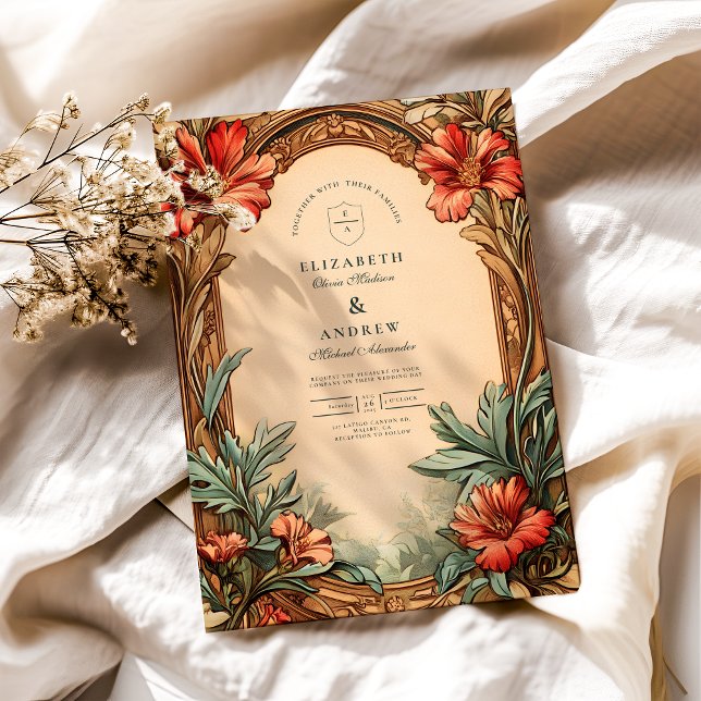 Convite de Casamento Art Nouveau com Arco Ornament (Criador carregado)