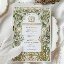 Convite de Casamento Art Nouveau Elegante com Folh