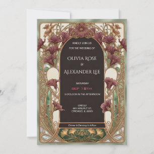 Convite de Casamento Art Nouveau Elegante e Roxo d