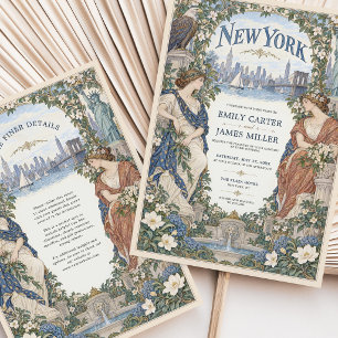 Convite de Casamento Art Nouveau Floral de Nova Yo