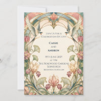 Convite de Casamento Art Nouveau Íris Andorinha