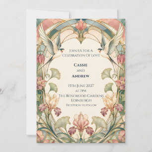 Convite de Casamento Art Nouveau Íris Andorinha