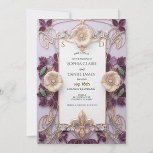 Convite de Casamento Art Nouveau Lavanda Vintage
