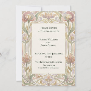 Convite de Casamento Art Nouveau Tulipa Rosa