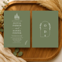 Convite de Casamento Arte Linear em Verde Oliva Fl
