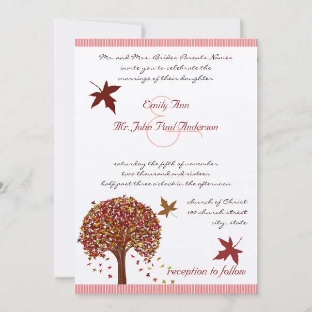 Convite de Casamento Árvore Coral Burgundy Rosa Ve (Verso)