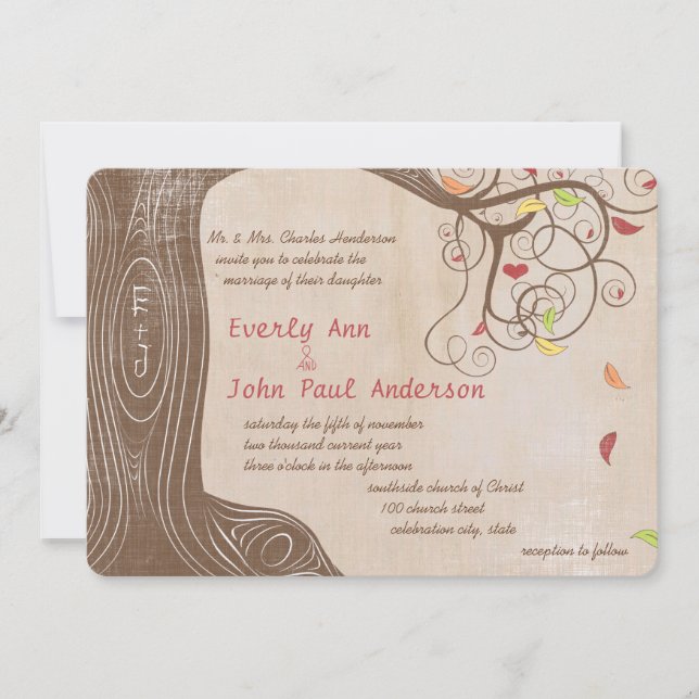 Convite de Casamento Árvore de Cores de Outono em  (Frente)