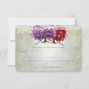 Convite de Casamento Árvore de Folhas Coração Roxo