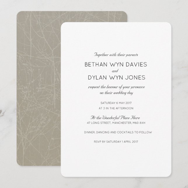 Convite De Casamento 'Árvore' De Ostra/Mink (Frente/Verso)