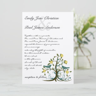 Convite de Casamento Árvore de Pássaro Azul e Amar