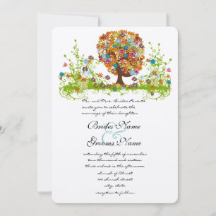 Convite de Casamento Árvore do Amor Flor Girada