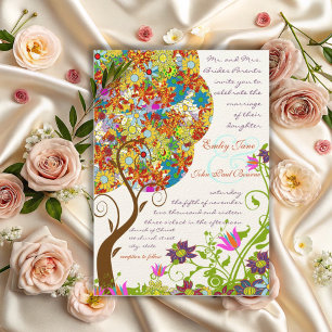 Convite de Casamento Árvore Flor Amor Trabalho de