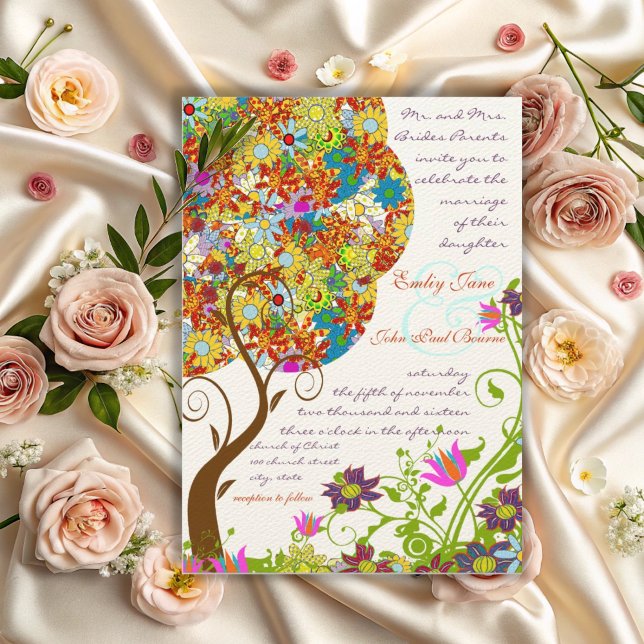 Convite de Casamento Árvore Flor Amor Trabalho de  (Criador carregado)