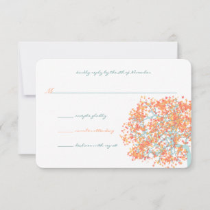Convite de Casamento Árvore Folhas Coral da Flores