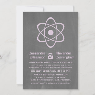 Convite de casamento atômico roxo do quadro