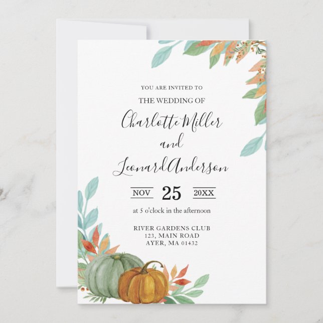 Convite de Casamento Autumn Fall Pumpkins (Frente)