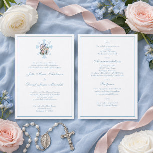Convite de Casamento Azul Católico Mariano Elegant