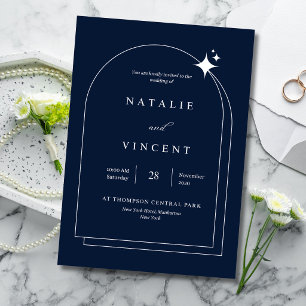 Convite de Casamento Azul Celestial Elegante com A