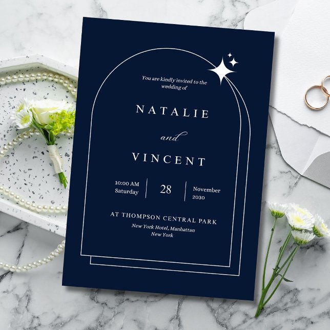 Convite de Casamento Azul Celestial Elegante com A (Criador carregado)