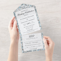 Convite de Casamento Azul Cinza Abstrato em Uma Pe