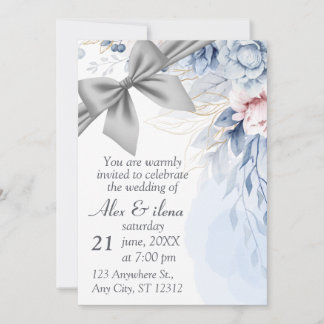 Convite de Casamento Azul Cinza Elegante