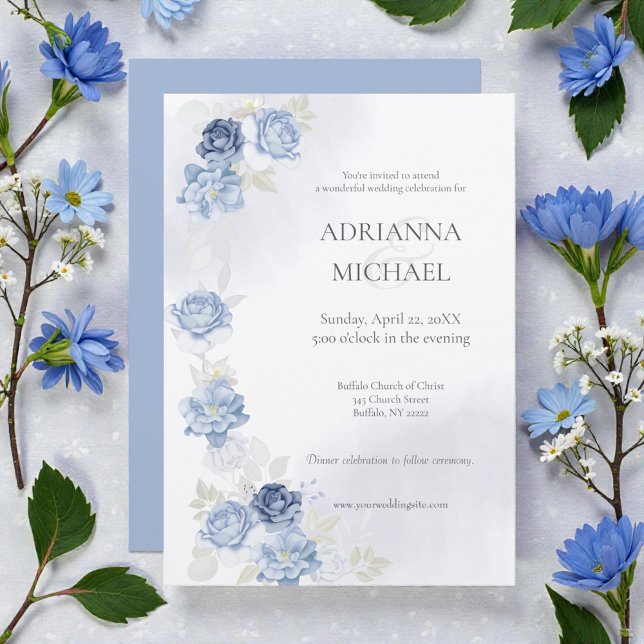 Convite de Casamento Azul Claro Aquarela (Criador carregado)