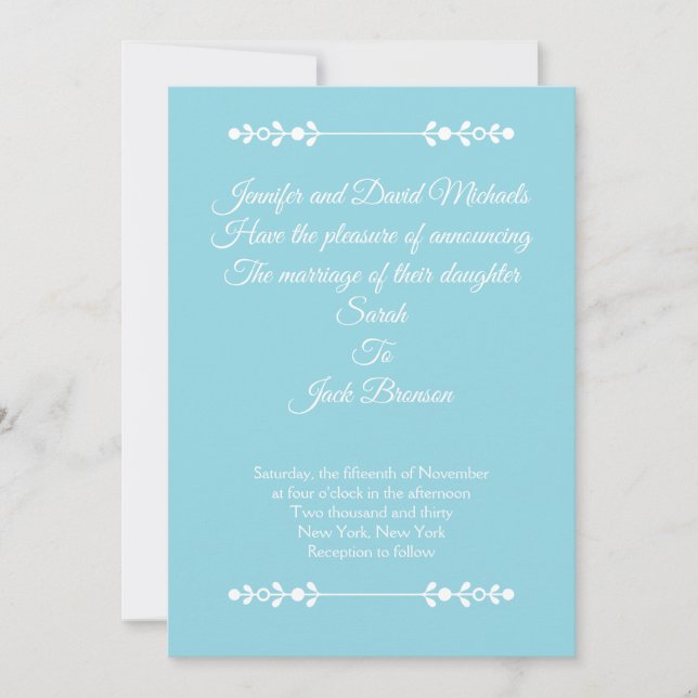 Convite de casamento azul claro e branco moderno (Frente)