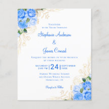 Convite de Casamento Azul com Aquarela Floral Econ