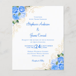 Convite de Casamento Azul com Aquarela Floral Econ