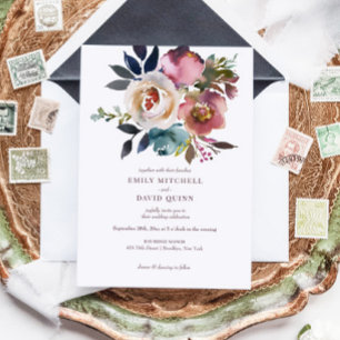 Convite De Casamento Azul Cor-De-Água Rosa Rosa