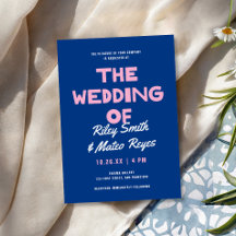 Convite de Casamento Azul Cor Vibrante Moderno e O
