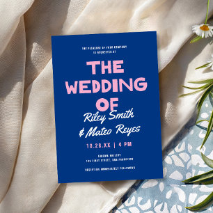 Convite de Casamento Azul Cor Vibrante Moderno e O