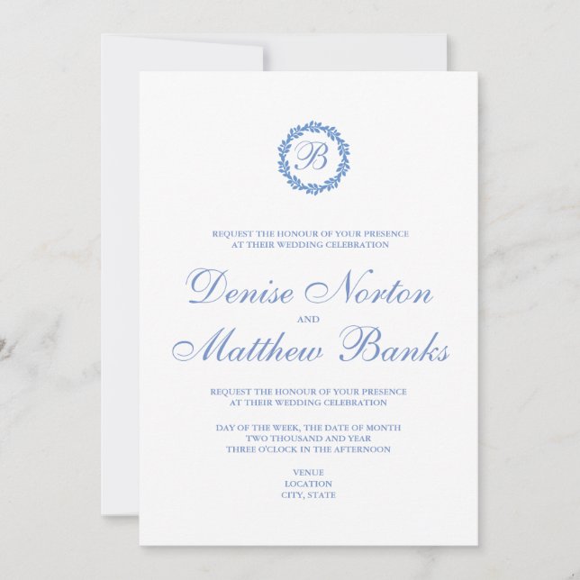 Convite de Casamento Azul Cornflower (Frente)