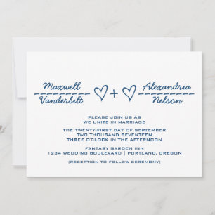 Convite de casamento azul da equação do coraçã