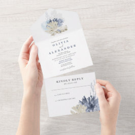Convite de casamento azul da Praia Seashell